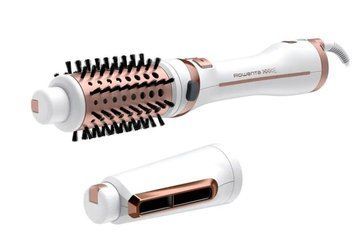 Фен-щітка Rowenta Brush Activ' Ultimate Care, 700Вт, 3 режими, іоніз-я, хол. обдув, оберт. насадок, кераміка, біло-золотий CF9720F0 фото