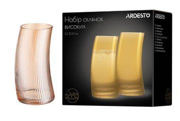 Набір склянок високих Ardesto Golden Moon, 500мл, 2шт, скло, золотистий AR2650GB фото