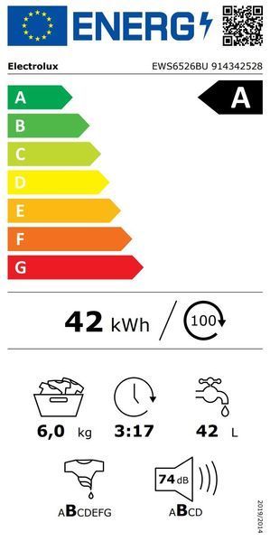 Пральна машина фронтальна Electrolux EWS6526BU, 6кг, 1200, A, 40 см, дисплей, інвертор, білий EWS6526BU фото