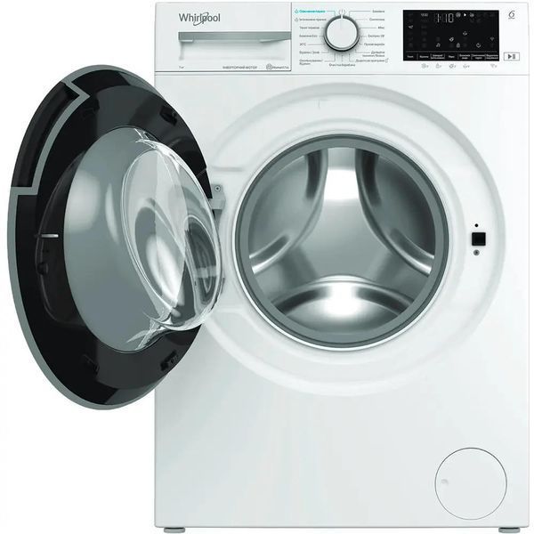 Пральна машина фронтальна Whirlpool WAM712WBUA, 7 кг, 1200, A+++, 49.6см, дисплей, пара, інвертор, люк чорний, білий WAM712WBUA фото