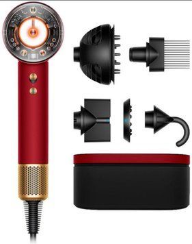 Фен Dyson HD16 Supersonic Nural Red Velvet/Gold, 1600Вт, 3 режими, іонізація, хол. обдув, кейс для зберігання, червоно-золотий 594823-01 фото